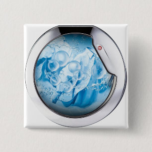 zilveren omhulde wasmachine, geanimeerd vierkante button 5,1 cm