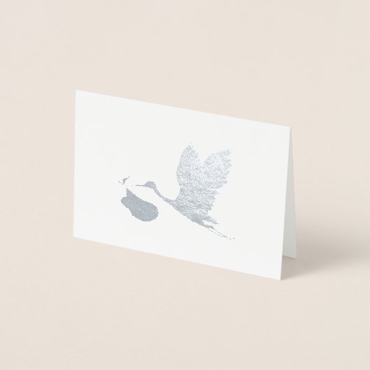 Zilveren Ooievaar met Baby Het is een Jongensaanko Folie Kaarten (Voorkant)