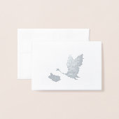 Zilveren Ooievaar met Baby Het is een Jongensaanko Folie Kaarten (Voorkant met envelop)