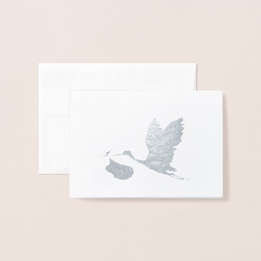 Zilveren Ooievaar met Baby Het is een Jongensaanko Folie Kaarten (Voorkant met envelop)