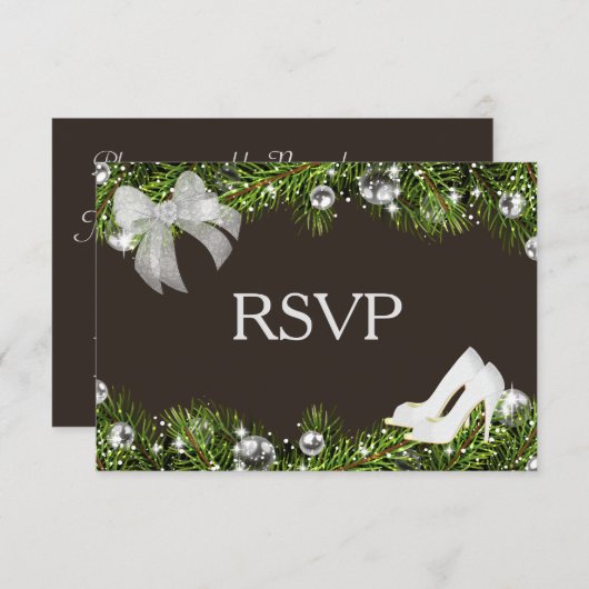 Zilveren Ornament en kerstbruiloft RSVP (Voorkant / Achterkant)
