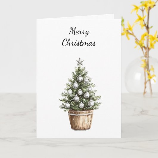 Zilveren Ornamenten kerstboom Kaart (Gele Bloem)