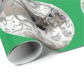 Zilveren Ornamenten op Green Wrapping Paper Cadeaupapier (Rol Hoek)