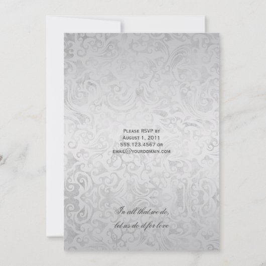 Zilveren Overlay Paarse Ribbon Bow Post Wedding Kaart (Achterkant)