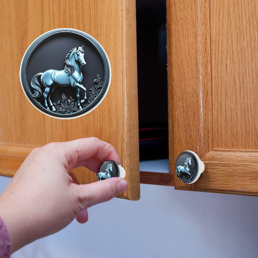 Zilveren Paard Keramische Knop