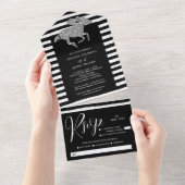 Zilveren Paard Zwart Witte Strepen Bruiloft All In One Uitnodiging (Afscheurbaar)