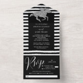 Zilveren Paard Zwart Witte Strepen Bruiloft All In One Uitnodiging (Binnen)