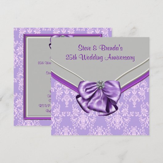 Zilveren Paarse 25e Huwelijksjubileum Feest Kaart (Voorkant / Achterkant)