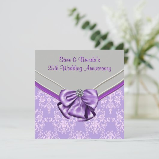 Zilveren Paarse 25e Huwelijksjubileum Feest Kaart (Staand voorkant)