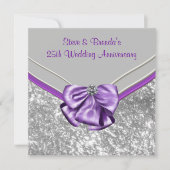 Zilveren Paarse 25e Huwelijksjubileum Feest Kaart (Voorkant)