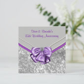 Zilveren paarse 25e huwelijksjubileumfeest kaart (Staand voorkant)