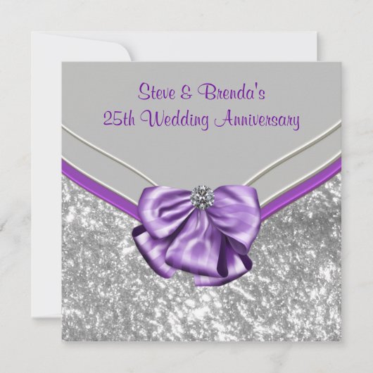 Zilveren paarse 25e huwelijksjubileumfeest kaart (Voorkant)