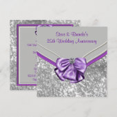 Zilveren paarse 25e huwelijksverjaardagsfeestje kaart (Voorkant / Achterkant)
