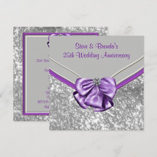 Zilveren paarse 25e huwelijksverjaardagsfeestje kaart (Voorkant / Achterkant)
