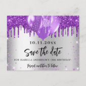 Zilveren paarse ballonnen verjaardag, behalve de d aankondigingskaart (Voorkant)