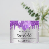 Zilveren paarse ballonnen verjaardag, behalve de d aankondigingskaart (Staand voorkant)