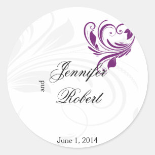 Zilveren Paarse Bloemen Hart Scroll Envelope Seal Ronde Sticker