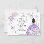 Zilveren Paarse Boho Vlinder Quinceañera Bedankkaart (Voorkant)