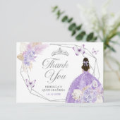 Zilveren Paarse Boho Vlinder Quinceañera Bedankkaart (Staand voorkant)