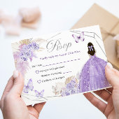Zilveren Paarse Boho Vlinder Quinceañera RSVP Kaartje