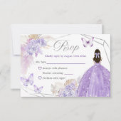 Zilveren Paarse Boho Vlinder Quinceañera RSVP Kaartje (Voorkant)
