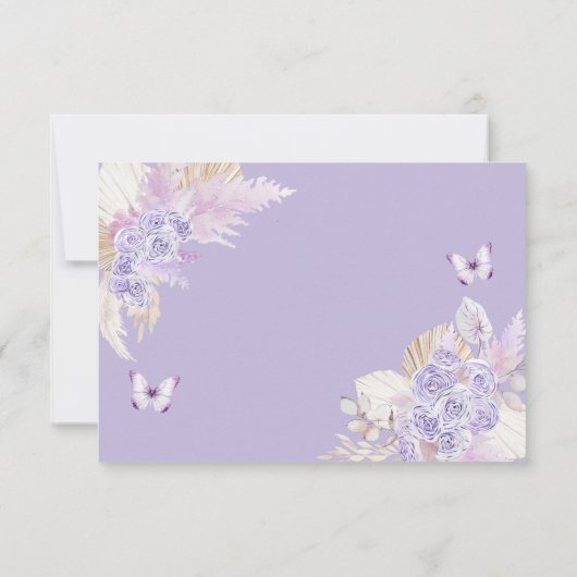 Zilveren Paarse Boho Vlinder Quinceañera RSVP Kaartje (Achterkant)