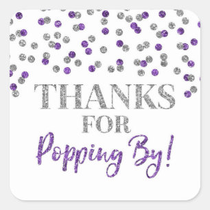 Zilveren Paarse Confetti Bedankt voor Popping By Vierkante Sticker