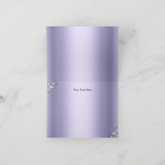 Zilveren & Paarse Damask Pearl Dank u kaart (Binnen)