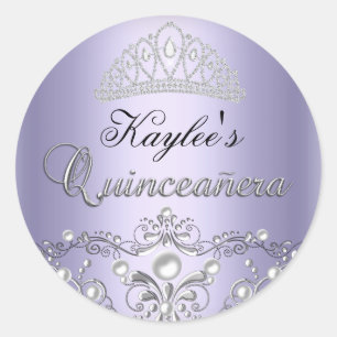 Zilveren & Paarse Damask Pearl Quinceanera Sticker