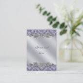 Zilveren Paarse Damask Visitekaartje (Staand voorkant)