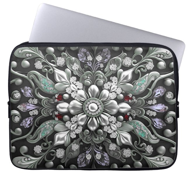 Zilveren Paarse decoratieve laptophoes Laptop Sleeve (Voorkant)
