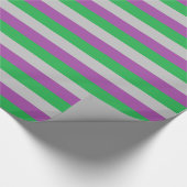 Zilveren, Paarse en groene strepen Cadeaupapier (Hoek)