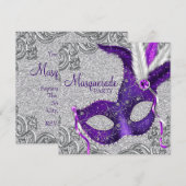 Zilveren Paarse en Roze Masquerade Party Kaart (Voorkant / Achterkant)