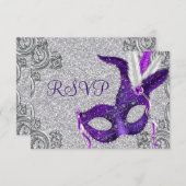 Zilveren Paarse en Roze Masquerade Party RSVP (Voorkant / Achterkant)