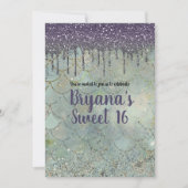 Zilveren Paarse Glitter Drip Zeemeermin Sweet 16 P Kaart (Voorkant)
