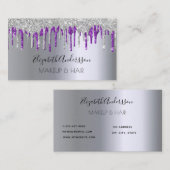 Zilveren paarse glitter druppelt make-up haar visitekaartje (Voorkant / Achterkant)