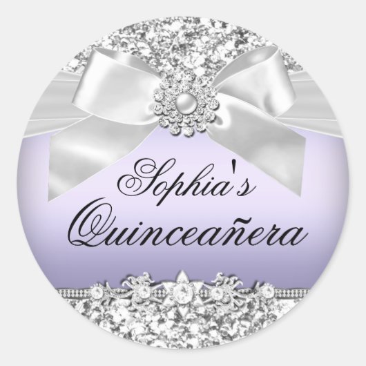 Zilveren Paarse Glitter & Jewel Bow Sticker (Voorkant)