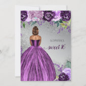 Zilveren Paarse Glitter Jurk Sweet 16 verjaardag  Kaart (Voorkant)