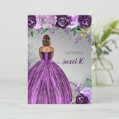 Zilveren Paarse Glitter Jurk Sweet 16 verjaardag  Kaart (Staand voorkant)