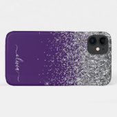 Zilveren Paarse Glitter Meisjesachtige Monogram Na Case-Mate iPhone Case (Achterkant (horizontaal))