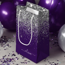 Zilveren Paarse Glitter Meisjesnaam Monogram Klein Cadeauzakje