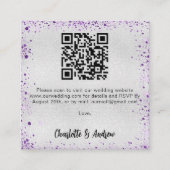 Zilveren paarse glitter QR code bruiloft RSVP Informatiekaartje (Voorkant)