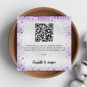 Zilveren paarse glitter QR code bruiloft RSVP Informatiekaartje