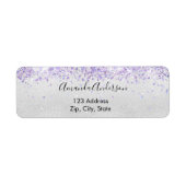 Zilveren paarse glitters glans retouradres etiket (Voorkant)
