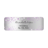 Zilveren paarse glitters retouradres etiket (Voorkant)