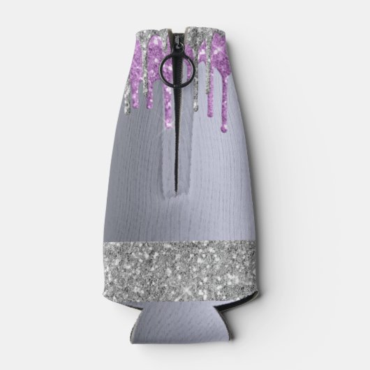 Zilveren paarse glitterslijpsels voor verjaardag flesjeskoeler (Achterkant)