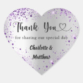 Zilveren paarse hart dank je wel bruiloft sticker (Voorkant)