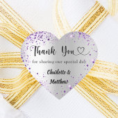 Zilveren paarse hart dank je wel bruiloft sticker