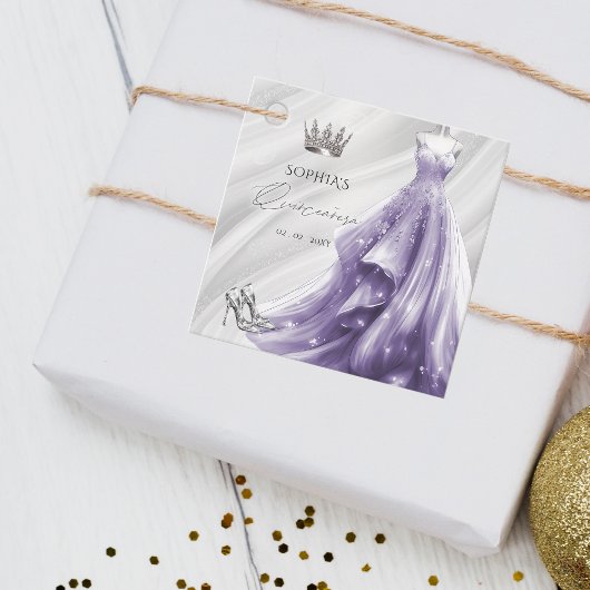 Zilveren Paarse Jurk Prinses Quinceañera Bedankjes Labels