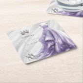 Zilveren Paarse Jurk Prinses Quinceañera Kartonnen Onderzetters (Schuin)